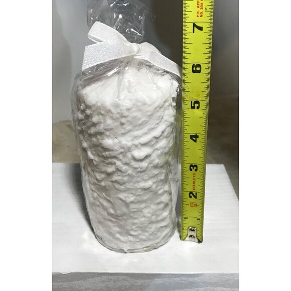 Snow Textured Pillar Candle Glitter Finish White Ribbon Wrap 6" Winter Christmas - Picture 5 of 5